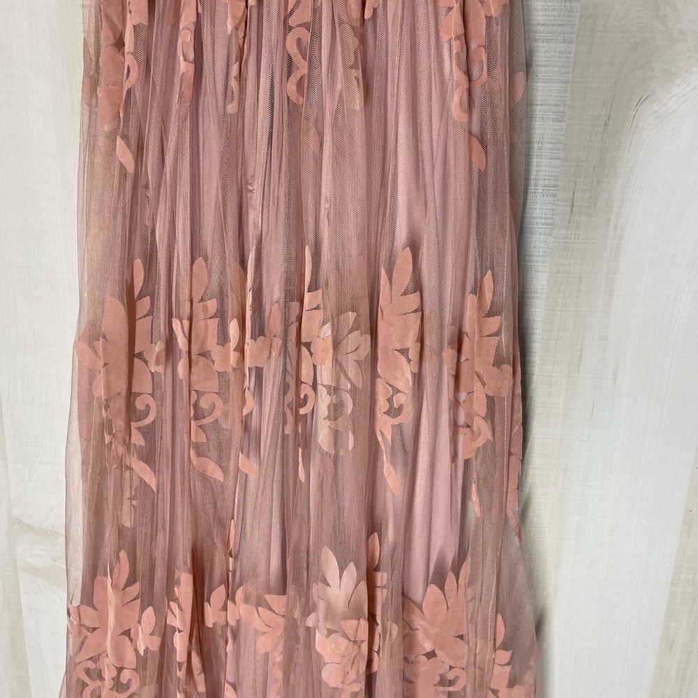 Dainty Houligan blush maxi dress spaghetti straps velvet flocking wedding small - Picture 6 of 16